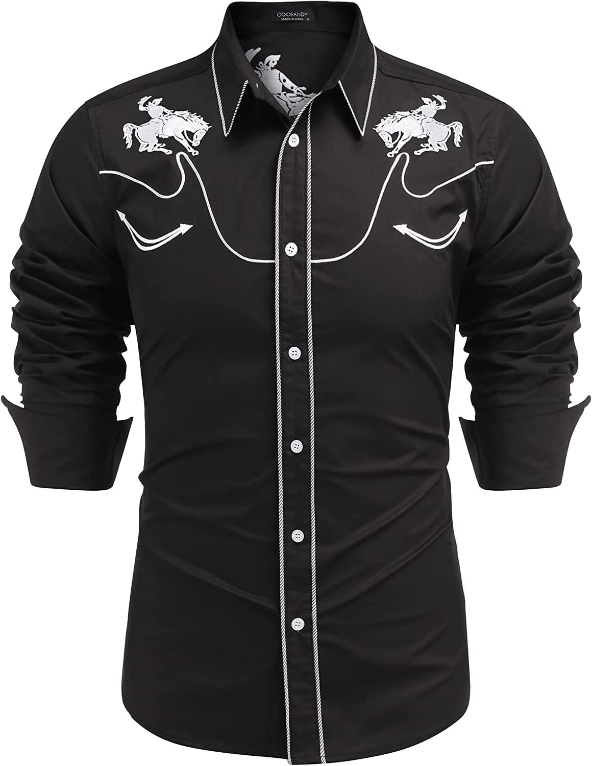 Embroidered Cowboy Button Down Shirt (US Only) Shirts COOFANDY Store Horse Black S 