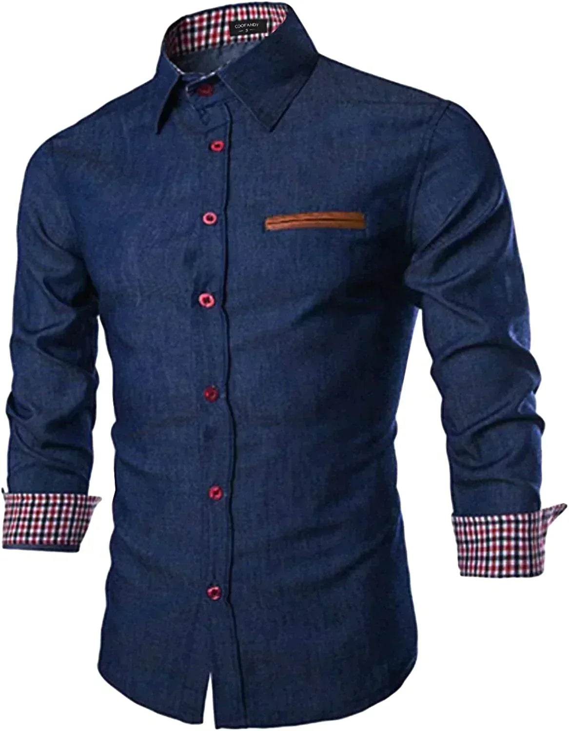 Casual Long Sleeve Button Denim Shirt (US Only) Shirts COOFANDY Store Dark Blue S 