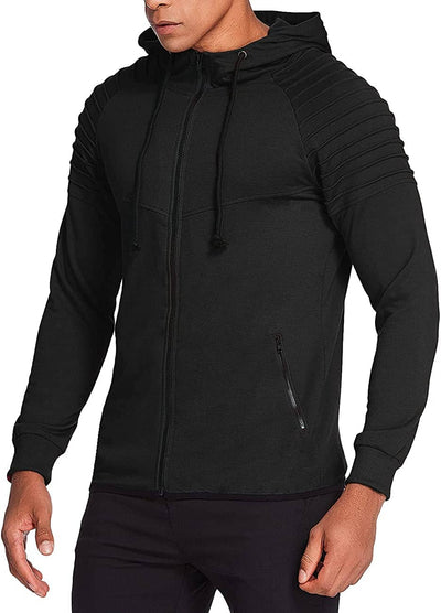 Fashion Long Sleeve Hooded With Zipper Pocket (US Only) Hoodies Coofandy's Black S 