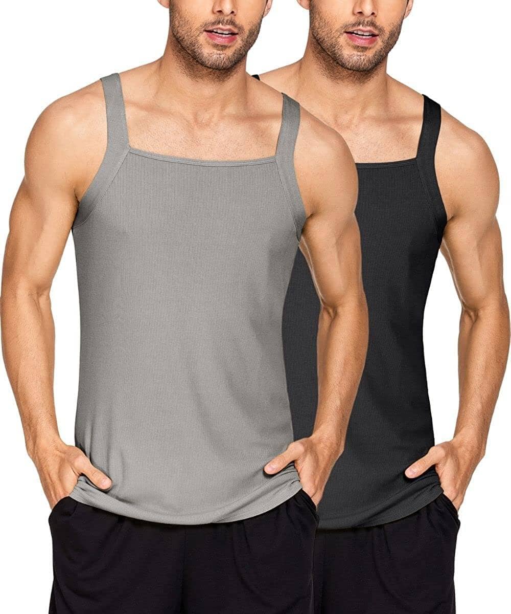 2 Pack Tank Tops Cotton Workout Undershirts (US Only) Tank Tops Coofandy's Black/Grey S 
