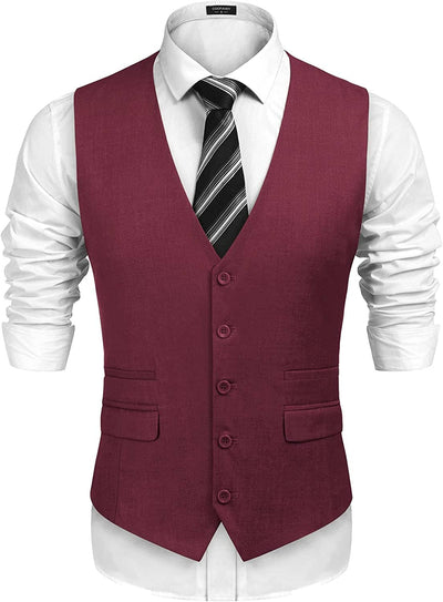 Slim Fit Business Suit Vest (US Only) Vest COOFANDY Store Wine Red S 