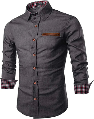 Casual Long Sleeve Button Denim Shirt (US Only) Shirts COOFANDY Store Grey S 