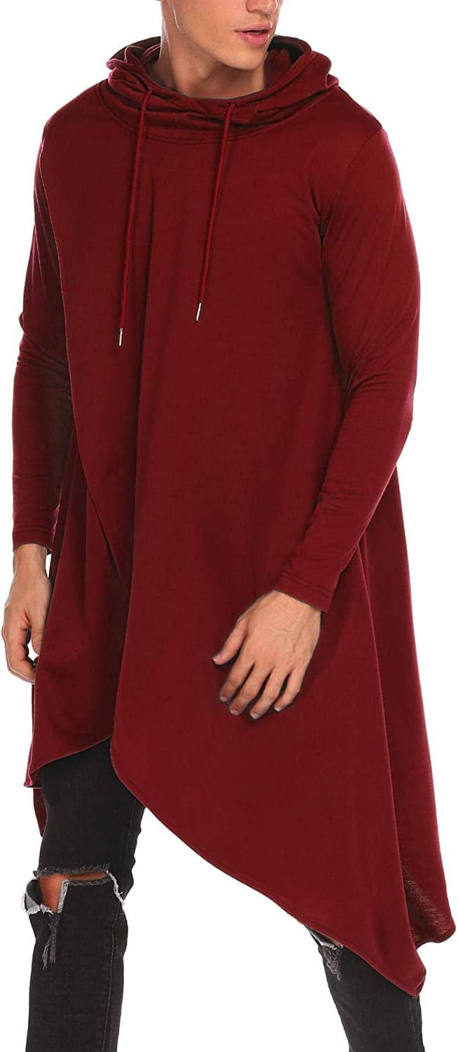 Casual Asymmetrie Hem Pullover Hooded Poncho Sweatshirt (US Only) Hoodies COOFANDY Store Wine Red S 