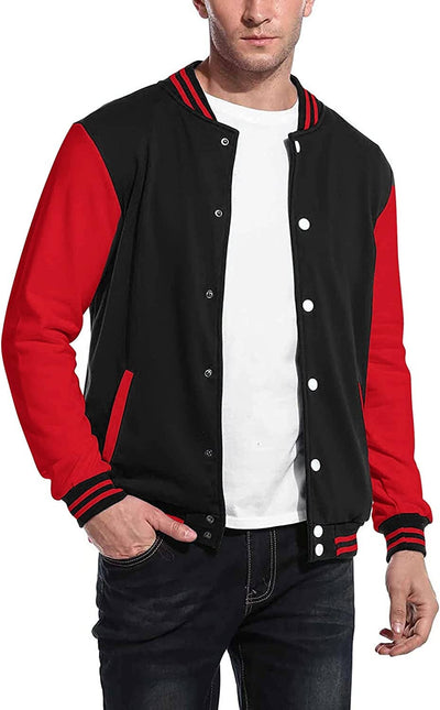 Fashion Varsity Cotton Bomber Jackets (US Only) Jackets COOFANDY Store Black/Red S 