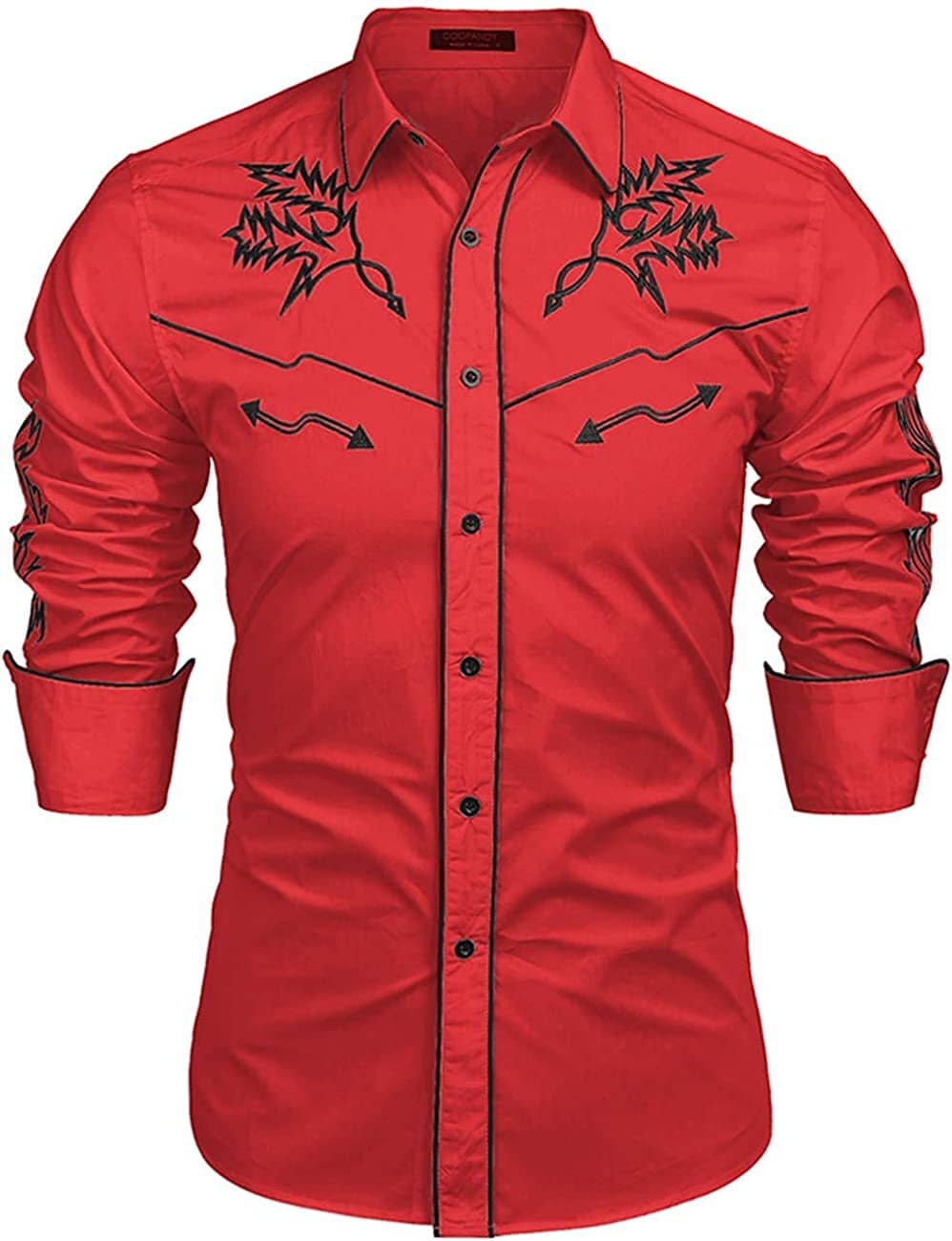 Western Cowboy Embroidered Button Down Cotton Shirt (US Only) Shirts COOFANDY Store Red S 