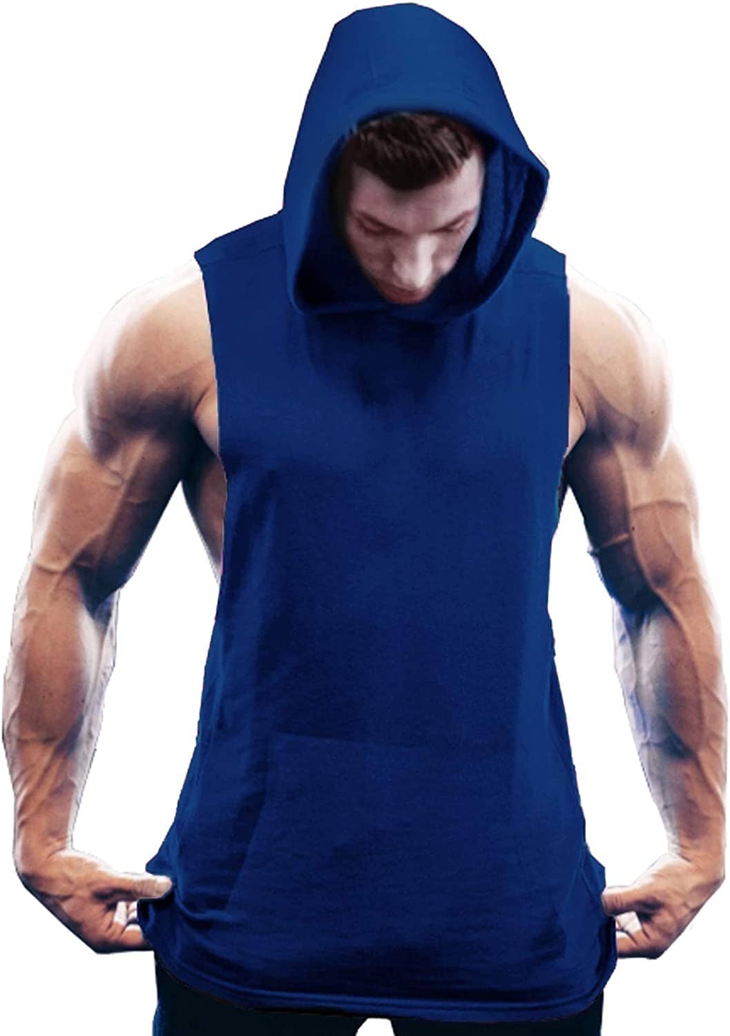 Workout Bodybuilding Muscle Sleeveless Hooded Tank Top (US Only) Tank Tops COOFANDY Store Blue S 