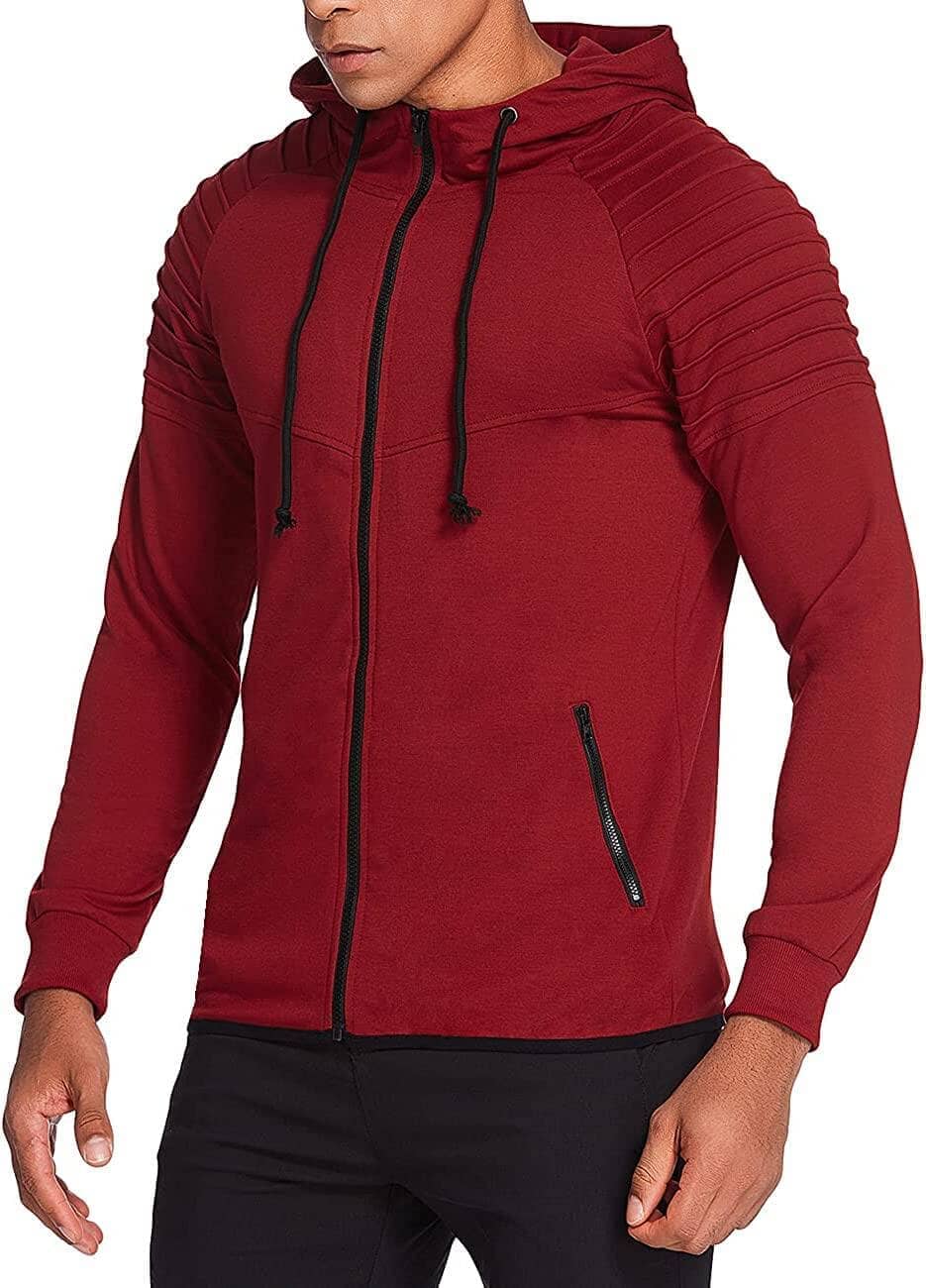 Fashion Long Sleeve Hooded With Zipper Pocket (US Only) Hoodies Coofandy's Wine Red S 