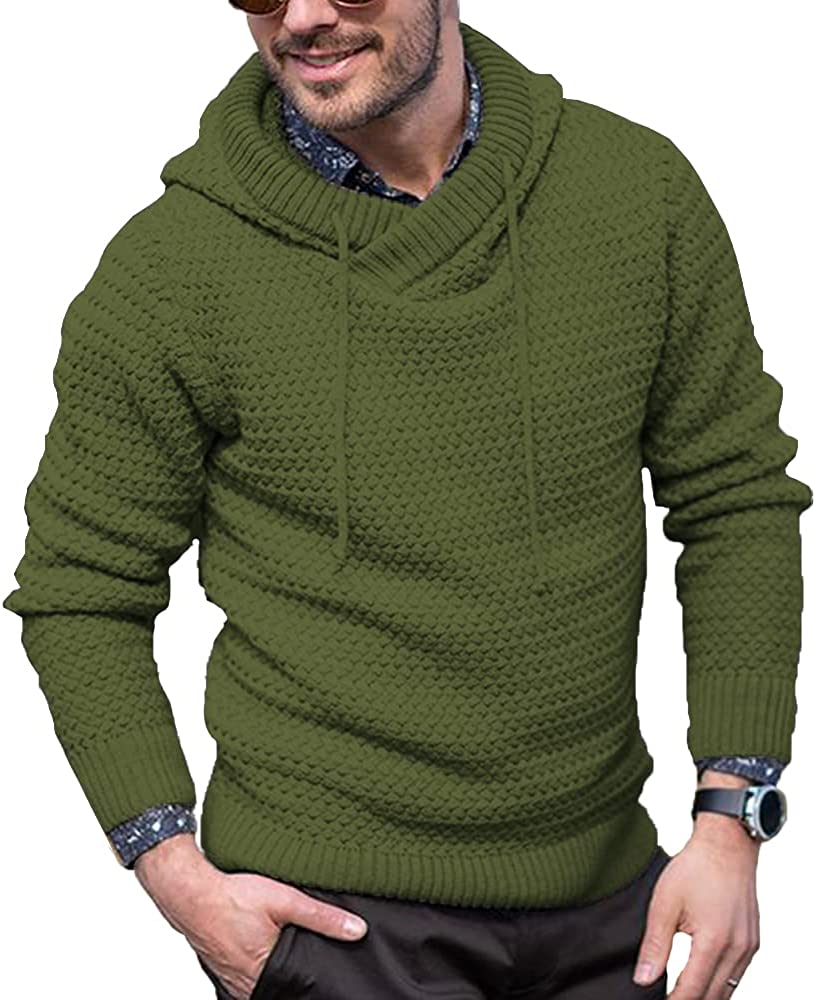 COOFANDY Mens Knitted Hooded Sweater Thick Warm Hoodies Pullover Fashion Casual Sweatshirt Coofandy's Army Green Small 