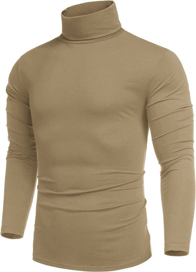 Slim Fit Turtleneck Basic Cotton Sweater (US Only) Sweaters COOFANDY Store Khaki S 