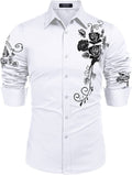 Rose Printed Slim Fit Dress Shirts (US Only) Shirts coofandy White (Black Rose) S 