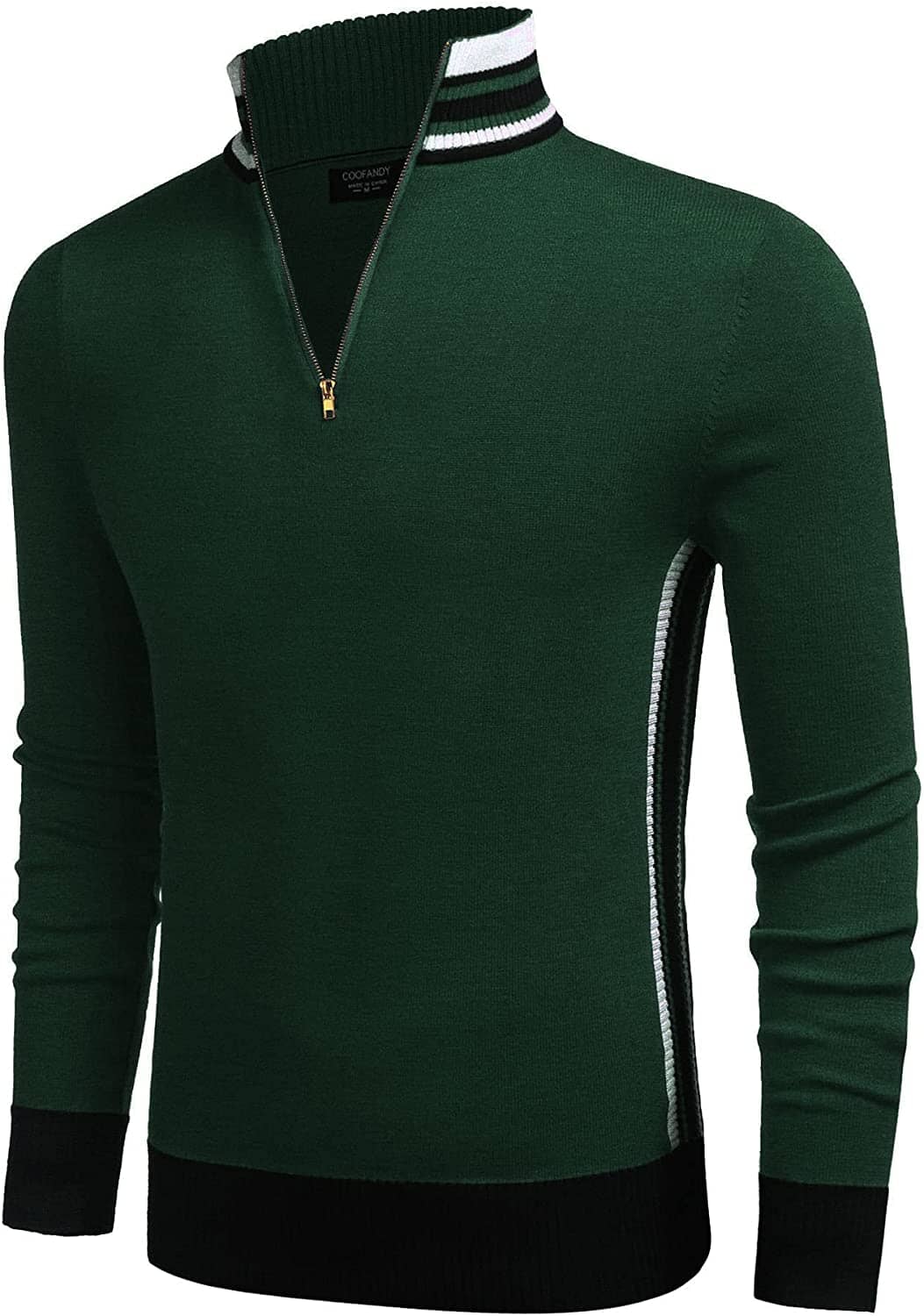 Striped Collar Pullover Sweater (US Only) Sweaters COOFANDY Store Green S 