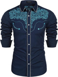 Embroidered Cowboy Button Down Shirt (US Only) Shirts COOFANDY Store Classic Blue M 