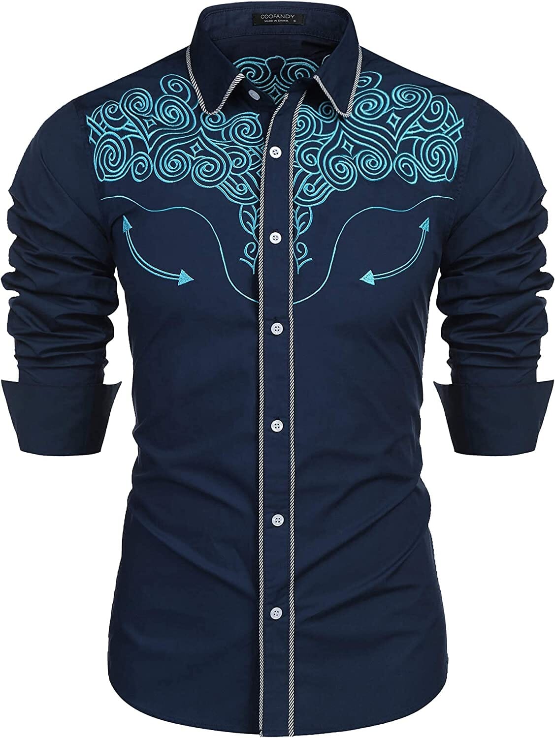 Embroidered Cowboy Button Down Shirt (US Only) Shirts COOFANDY Store Classic Blue M 