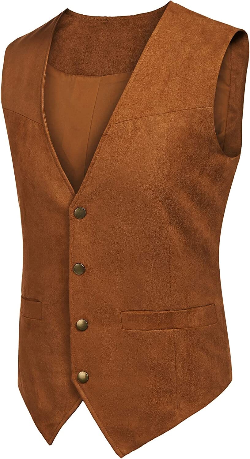 Solid Suede Leather Suit Vest (US Only) Vest COOFANDY Store 