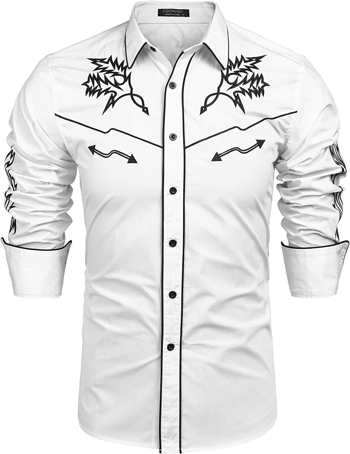 Western Cowboy Embroidered Button Down Cotton Shirt (US Only) Shirts COOFANDY Store White S 