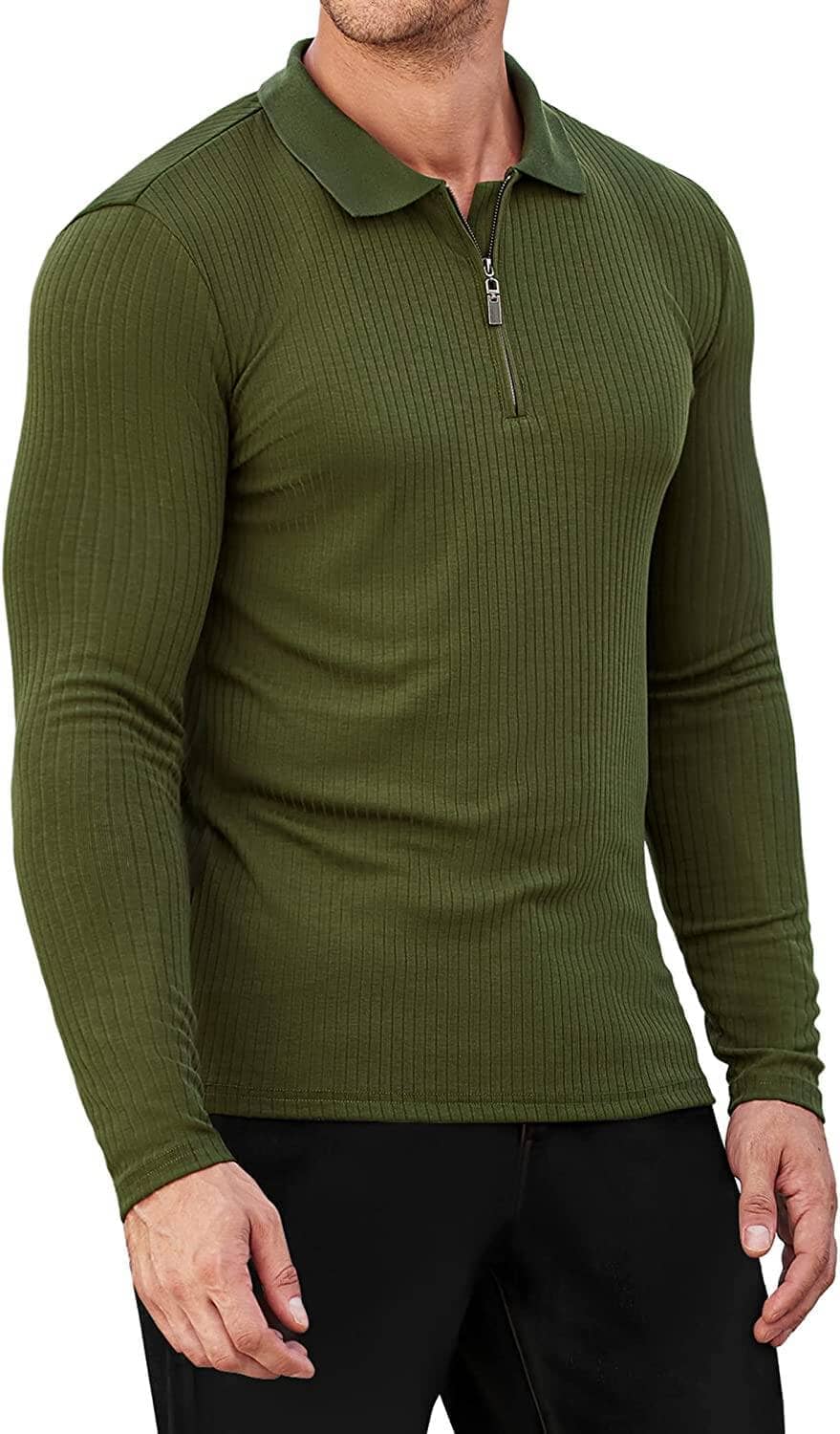 Long Sleeve Quarter Zip Polo Shirts (US Only) Polos COOFANDY Store Army Green S 
