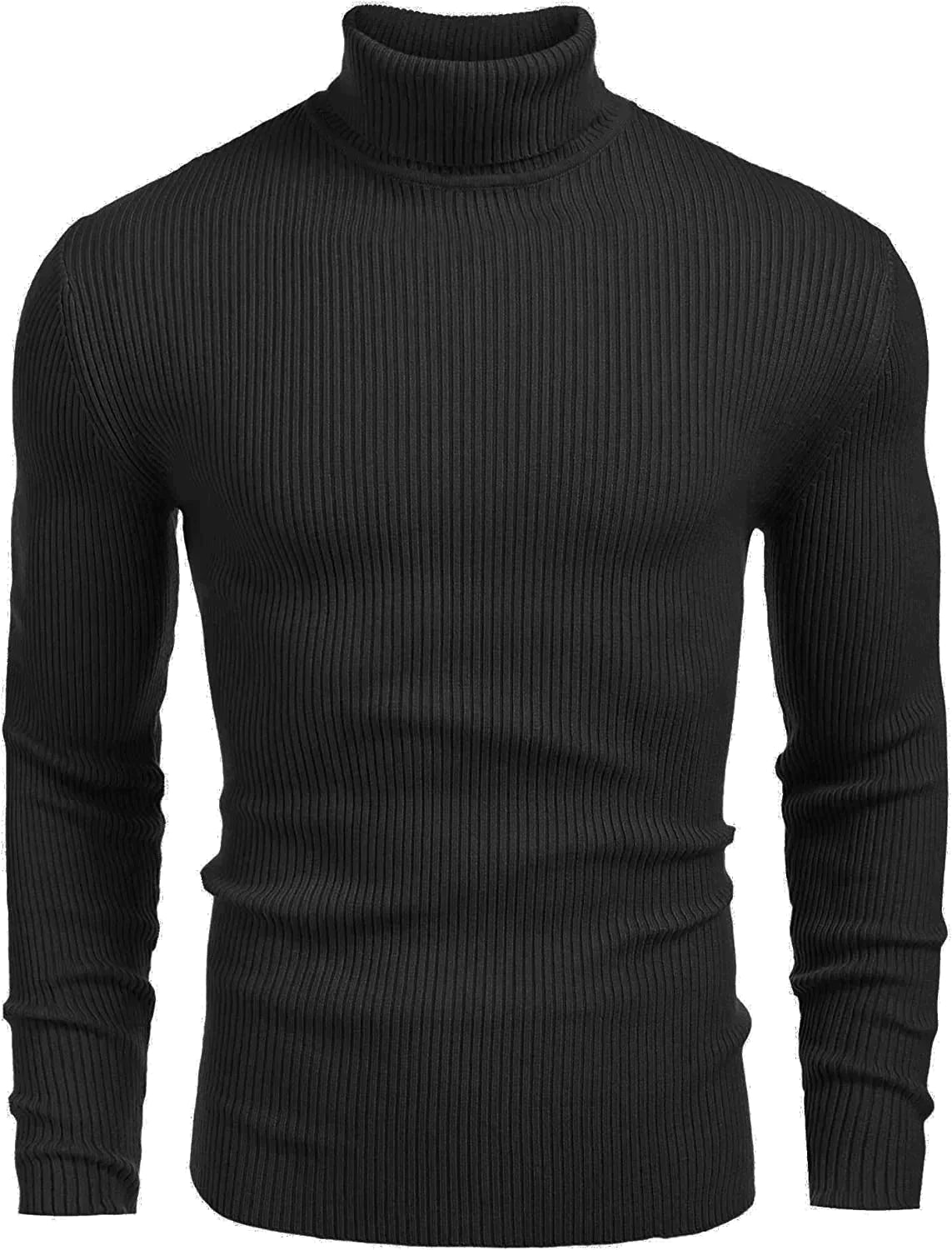 Ribbed Slim Fit Knitted Pullover Turtleneck Sweater (US Only) Sweaters COOFANDY Store Black S 