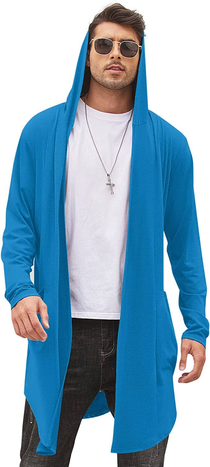 Long Hooded Shawl Collar Overcoat with Pockets (US Only) Sweaters Coofandy's Blue S 