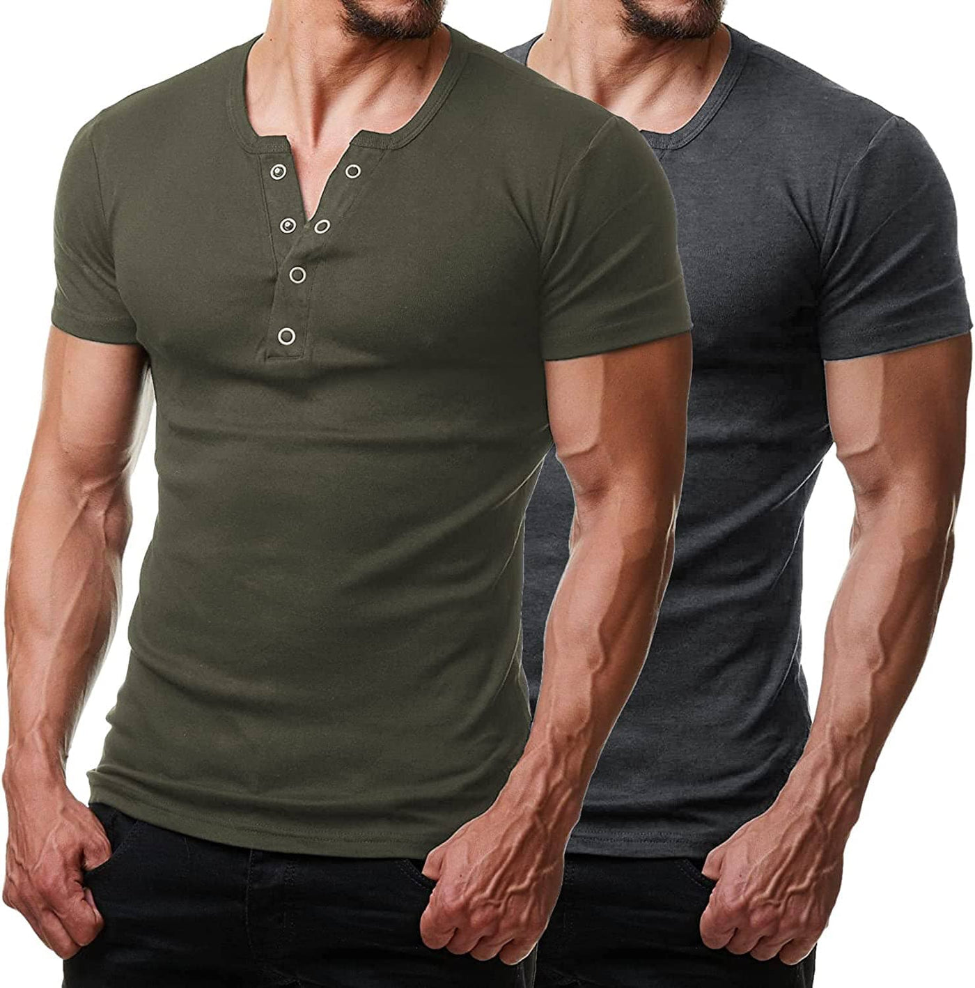 2 Pack Short Sleeve Workout Gym T-Shirt (US Only) T-shirt Coofandy's Army Green/Dark Grey S 