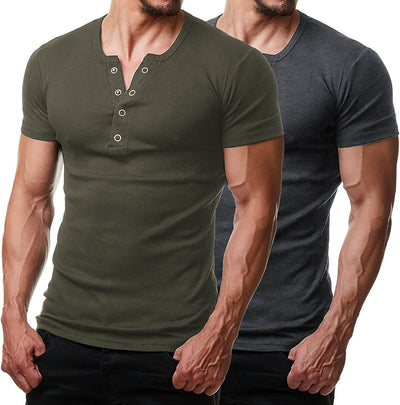 2 Pack Short Sleeve Workout Gym T-Shirt (US Only) T-shirt Coofandy's Army Green/Dark Grey S 