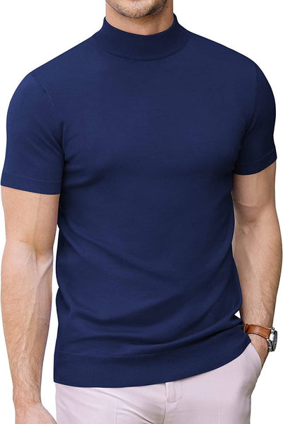 (Us Only) Turtleneck Basic Slim Fit Knitted Short Sleeve Sweater Sweaters Coofandy's Navy Blue S 