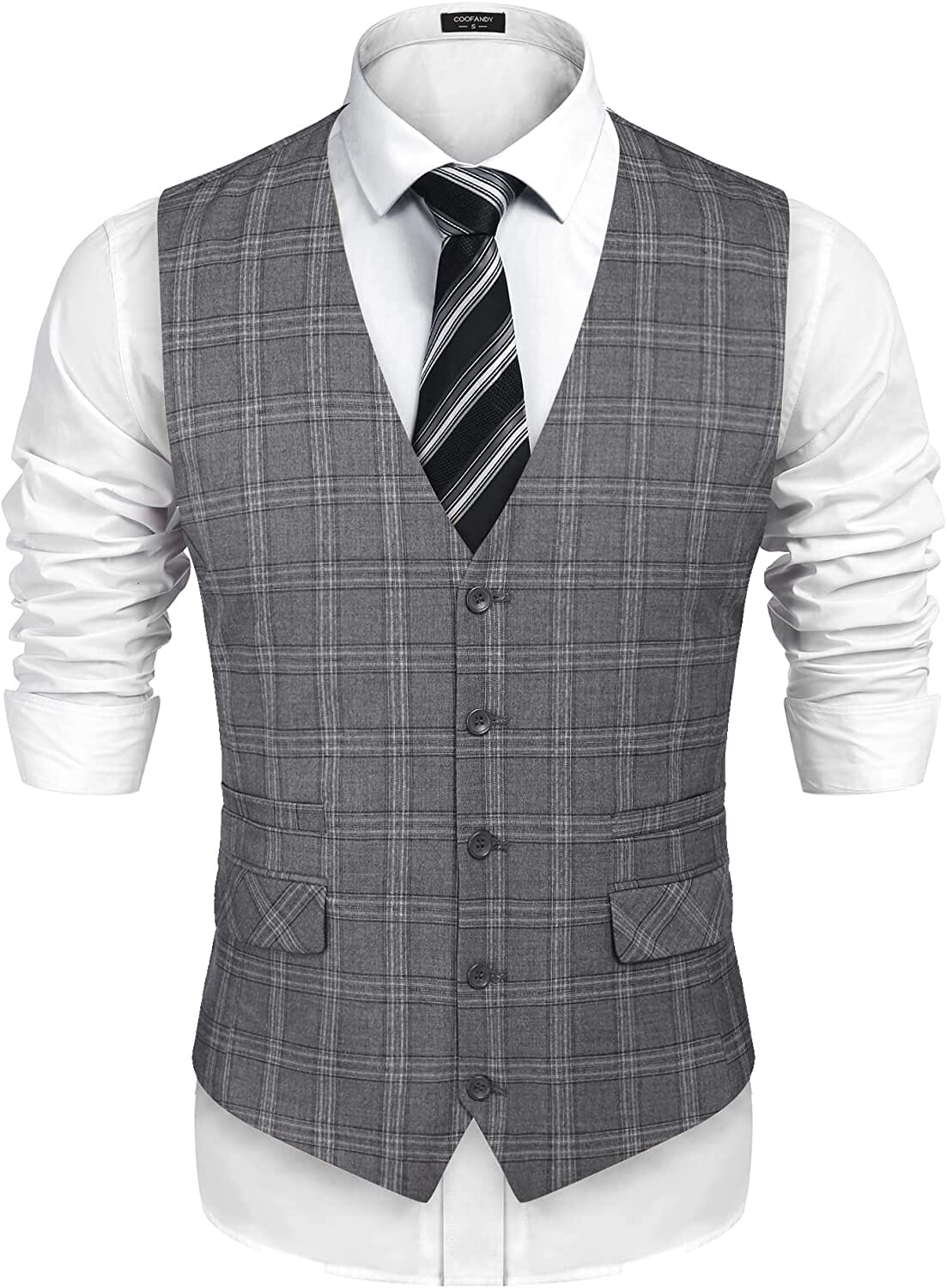 Slim Fit Business Suit Vest (US Only) Vest COOFANDY Store Plaid Grey S 