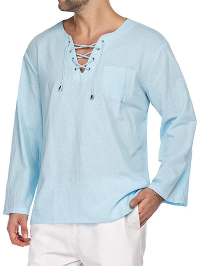 Breathable Solid Drawstring Cotton Linen Shirt (US Only) Shirts coofandy 