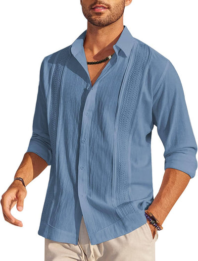 Cotton Beach Button Down Long Sleeve Shirt (US Only) Shirts Coofandy's Blue S 