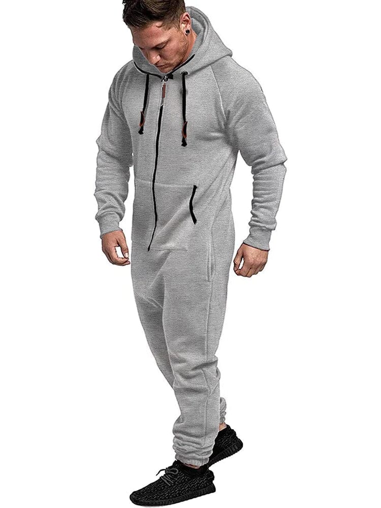 Hooded Lightweight Athletic One-piece Tracksuit with Pockects (US Only) Sports Set Coofandy's Light Grey S 