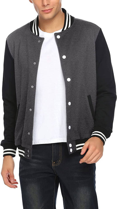 Fashion Varsity Cotton Bomber Jackets (US Only) Jackets COOFANDY Store Charcoal/Black S 