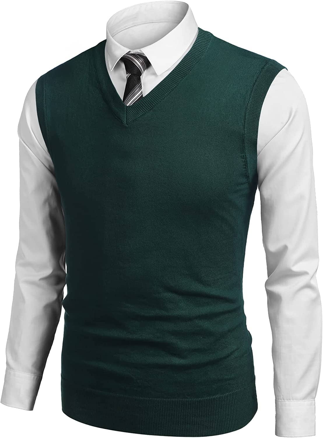 Solid V-Neck Sleeveless Knitted Vest (US Only) Vest COOFANDY Store Green M 