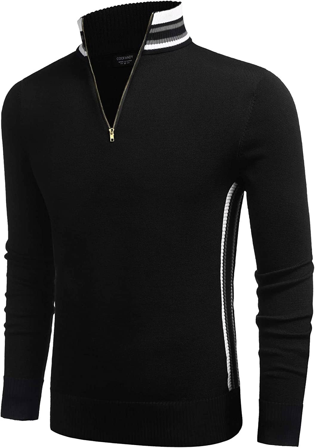 Striped Collar Pullover Sweater (US Only) Sweaters COOFANDY Store Black M 