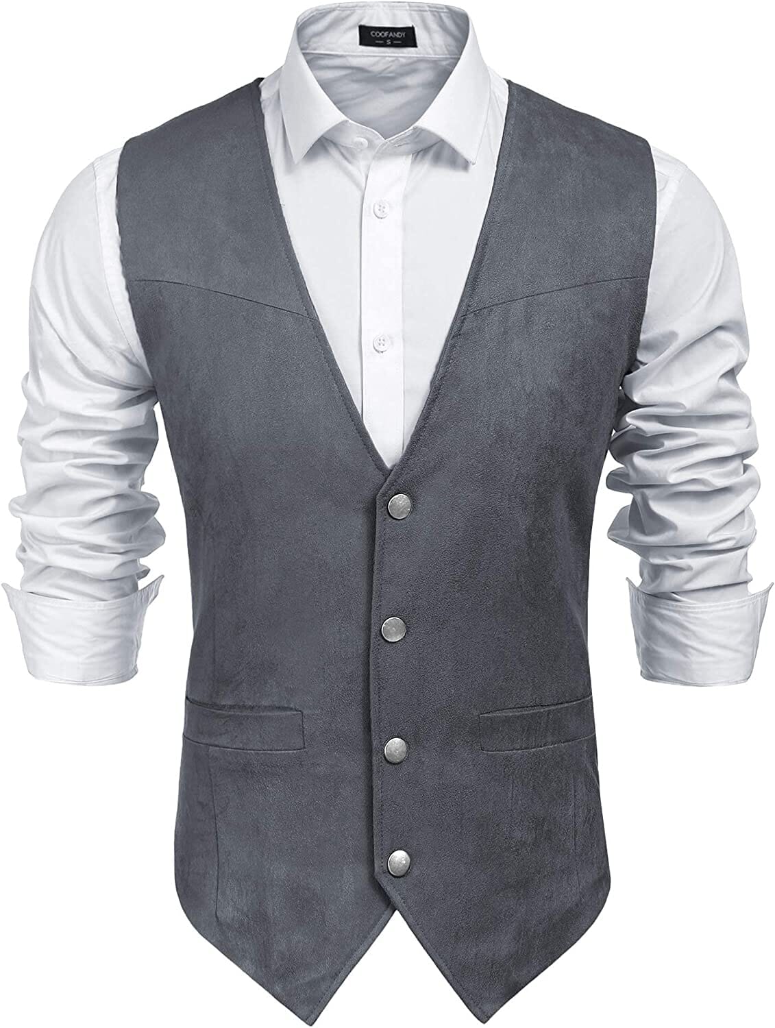 Solid Suede Leather Suit Vest (US Only) Vest COOFANDY Store Grey S 