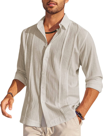 Cotton Beach Button Down Long Sleeve Shirt (US Only) Shirts Coofandy's Khaki S 