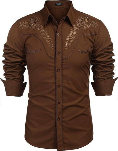 Embroidered Cowboy Button Down Shirt (US Only) Shirts COOFANDY Store Coffee S 
