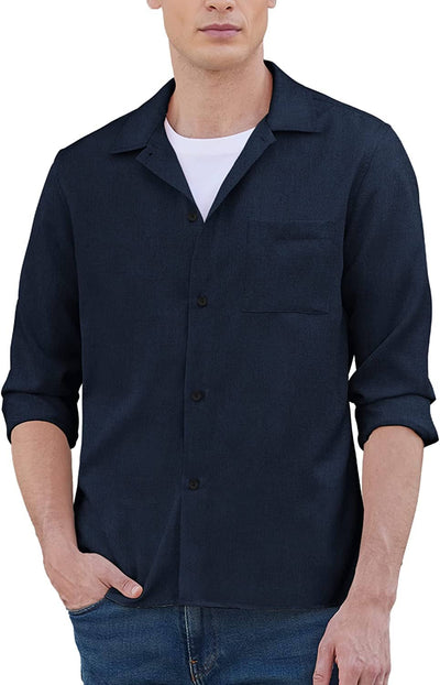 Casual Button Down Long Sleeve Shirt (US Only) Shirts COOFANDY Store Navy Blue S 