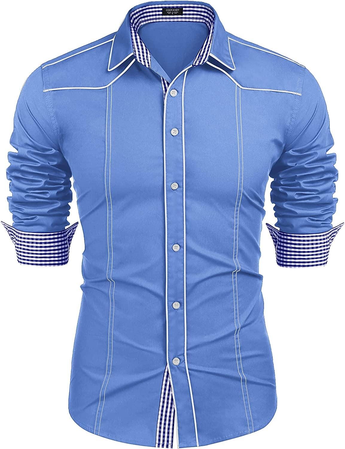 Casual Long Sleeve Shirts (US Only) Shirts Coofandy's Light Blue S 