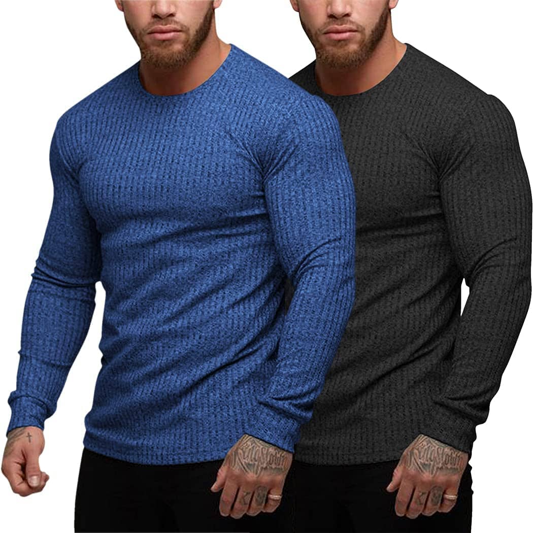 2-Pack Stretch Gym Bodybuilding T-Shirt (US Only) T-Shirt COOFANDY Store Black/Dark Blue S 