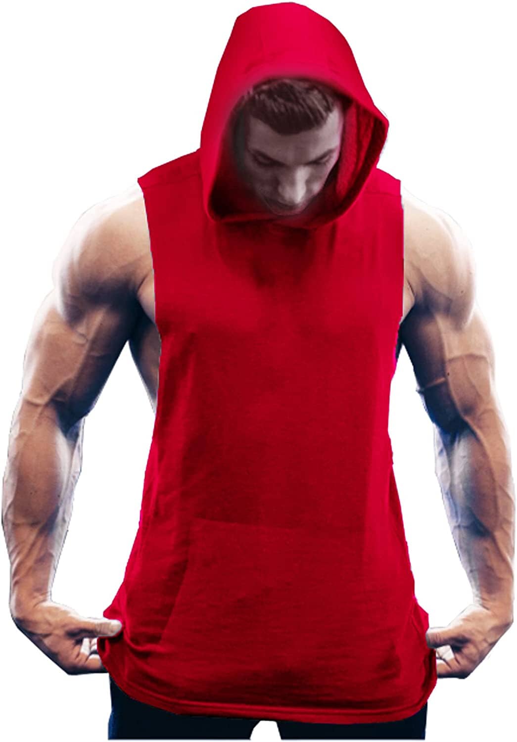 Workout Bodybuilding Muscle Sleeveless Hooded Tank Top (US Only) Tank Tops COOFANDY Store Red S 