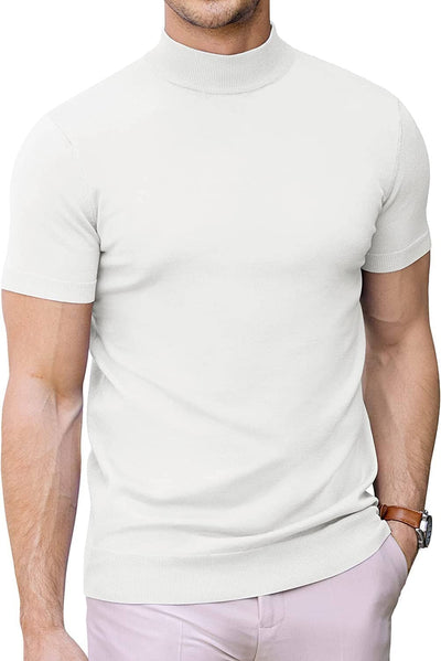 (Us Only) Turtleneck Basic Slim Fit Knitted Short Sleeve Sweater Sweaters Coofandy's White S 