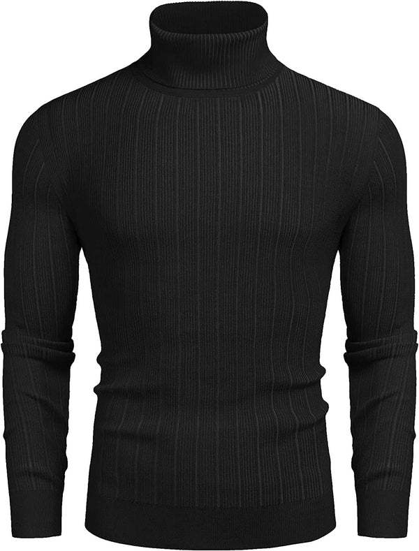 Slim Fit Knitted High Neck Pullover Sweaters (US Only) Sweaters COOFANDY Store Black S 
