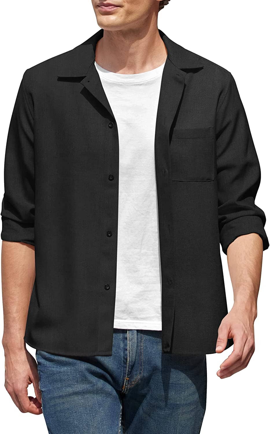 Casual Button Down Long Sleeve Shirt (US Only) Shirts COOFANDY Store Black S 