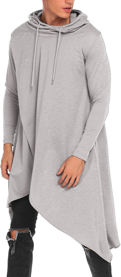 Casual Asymmetrie Hem Pullover Hooded Poncho Sweatshirt (US Only) Hoodies COOFANDY Store Gray S 