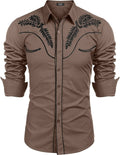 Embroidered Cowboy Button Down Shirt (US Only) Shirts COOFANDY Store Deep Khaki S 