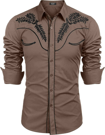Embroidered Cowboy Button Down Shirt (US Only) Shirts COOFANDY Store Deep Khaki S 