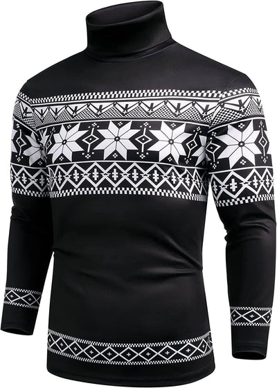 Slim Fit Basic Turtleneck Knitted Pullover Sweaters (US Only) Sweaters COOFANDY Store Snowflake Black S 