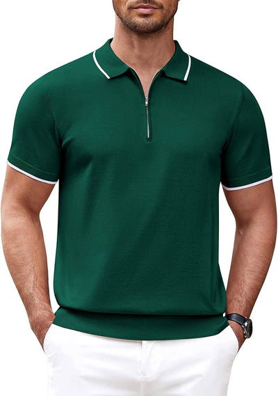 Classic Zipper Short Sleeve Polo Shirt (US Only) Polos COOFANDY Store Green S 