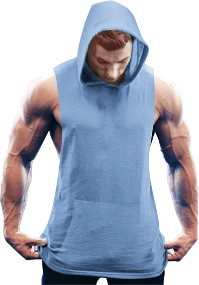 Workout Bodybuilding Muscle Sleeveless Hooded Tank Top (US Only) Tank Tops COOFANDY Store Sky Blue S 