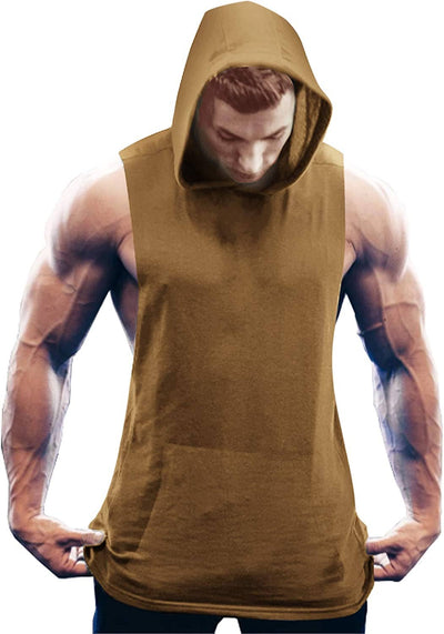 Workout Bodybuilding Muscle Sleeveless Hooded Tank Top (US Only) Tank Tops COOFANDY Store Brown S 
