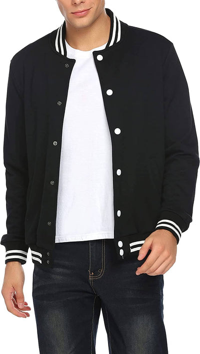 Fashion Varsity Cotton Bomber Jackets (US Only) Jackets COOFANDY Store Pitch Black S 